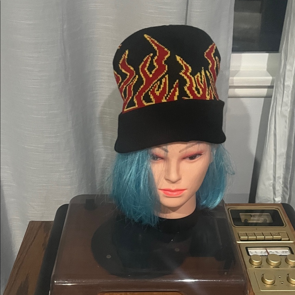 Black Beanie with Flame Design